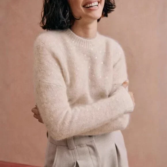 Sezane Ludivine Jumper Mottled Beige / Silver Mohair Knit Sweater French XS/S/M - Picture 3 of 11